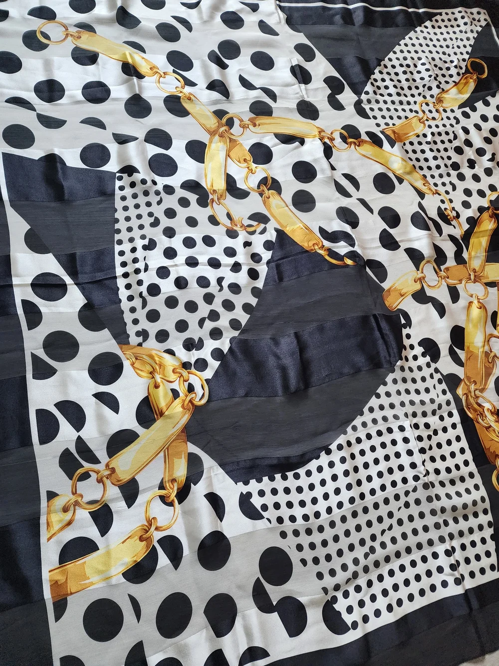 Auth Dior Polka Dot Chain Motif Silk Scarf